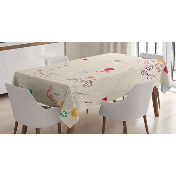Ambesonne Tea Party Tablecloth Rectangular Table Cover, Hand Drawn Doodle Pot, 60"x84", Multicolor