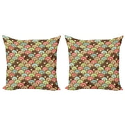 Ambesonne Tea Party Throw Pillow Cover 2 Pack, Tasty Breakfast, 16", Multicolor