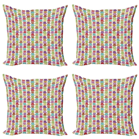 Ambesonne Tea Party Throw Pillow Cover 4 Pack, Colorful Cup Design, 18", Multicolor