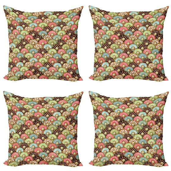 Ambesonne Tea Party Throw Pillow Cover 4 Pack, Tasty Breakfast, 24", Multicolor