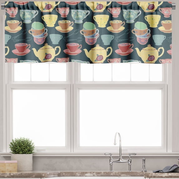 Ambesonne Tea Party Valance Pack of 2, Vintage Teapots and Cups, 42"X18", Multicolor