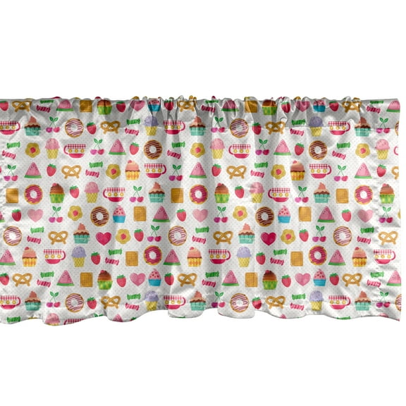 Ambesonne Tea Party Window Valance, Candies Cookies, 42" x 12", Multicolor