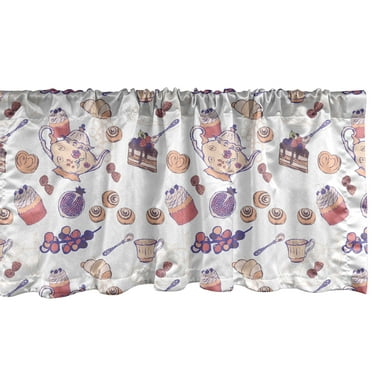Ambesonne Tea Party Window Valance, Cinnamon Rolls Croissant, 54" X 18", Champagne and Multicolor