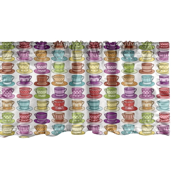 Ambesonne Tea Party Window Valance, Colorful Cup Design, 54" X 18", Multicolor