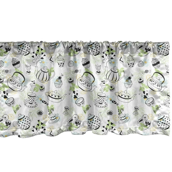 Ambesonne Tea Party Window Valance, Doodle Hearts, 54" X 18", Black White Green