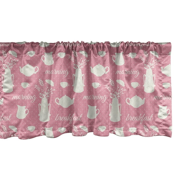 Ambesonne Tea Party Window Valance, Morning Breakfast Cups, 54" X 12", Pastel Pink and Eggshell