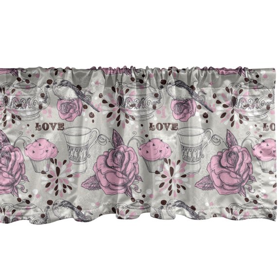 Ambesonne Tea Party Window Valance, Romantic Roses Birds, 54" X 18", Pale Pink Dust