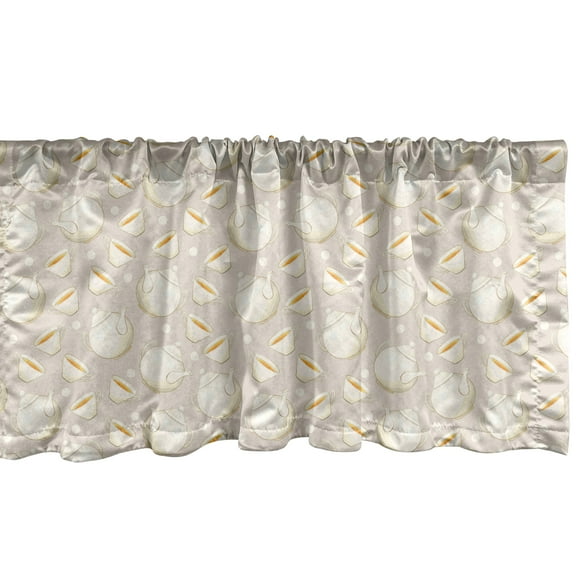 Ambesonne Tea Party Window Valance, Teapots and Polka Dots, 54" X 12", Pale Tan Marigold White