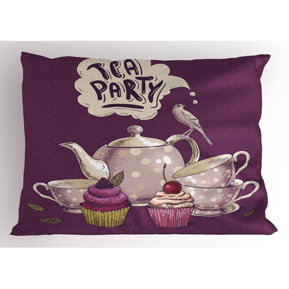 Ambesonne Tea Pillow Sham, Antique Kitchen Design Bird, 36" X 20", Purple and Multicolor