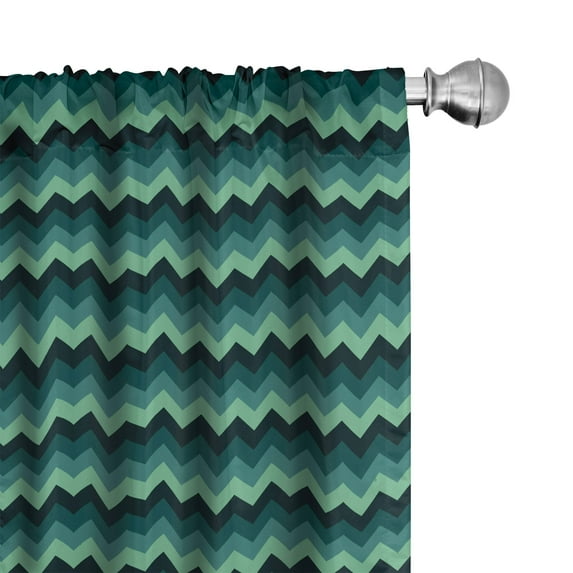 Ambesonne Teal Window Curtains, Chevron Style Geometric, Each 28" W x 95" L, Mint Green Teal Black