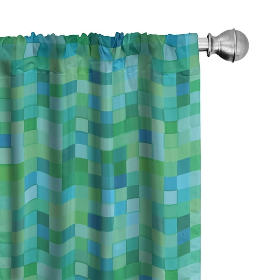Ambesonne Teal Window Curtains, Cube Pattern Vibrant Color, Each 28" W x 63" L, Sea Green Blue