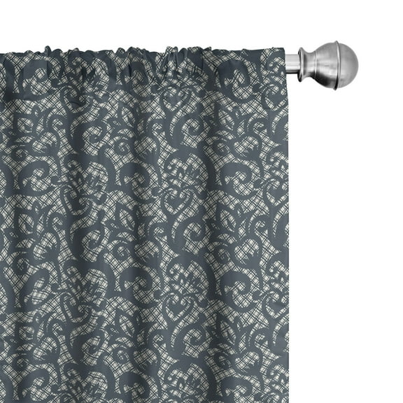 Ambesonne Teal Window Curtains, Lace Style Flower Design, Each 28" W x 84" L, Teal Beige