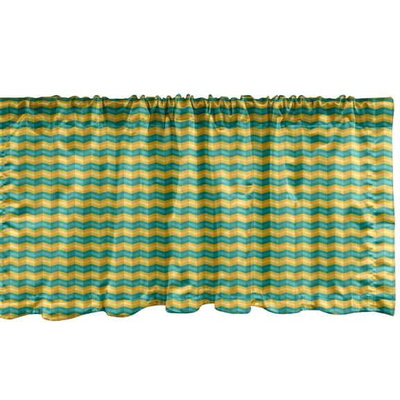 Ambesonne Teal Chevron Valance Pack of 2, Bicolour Zigzag Lines, 54"X18", Earth Yellow