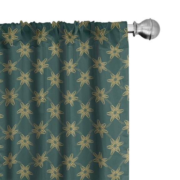 Ambesonne Teal Curtains, Abstract Boho Stars Pattern, Pair of 28"x63", Hunter Green and Mustard