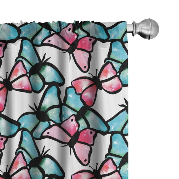 Ambesonne Teal Curtains, Blue and Pink Animal, Pair of 28"x63", Blue Pink Black