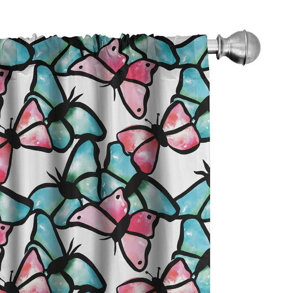 Ambesonne Teal Curtains, Blue and Pink Animal, Pair of 28"x84", Blue Pink Black