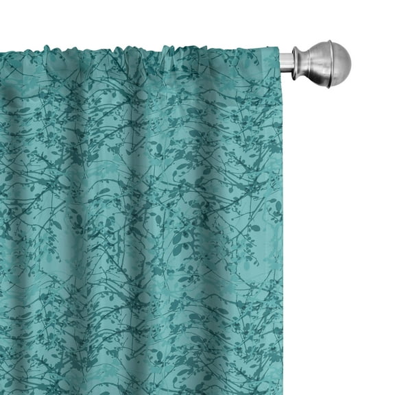 Ambesonne Teal Curtains, Ink Drawing Style Tree, Pair of 28"x95", Teal Turquoise