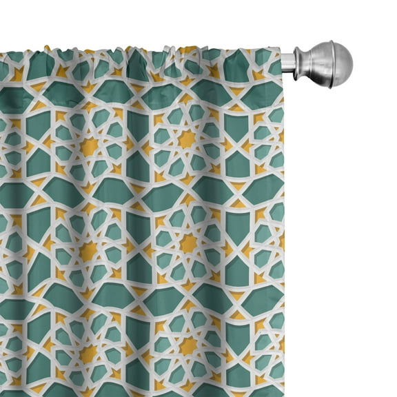 Ambesonne Teal Curtains, Moroccan Star Ornament, Pair of 28"x84", Teal Marigold