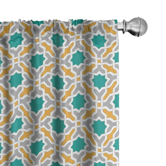 Ambesonne Teal Curtains, Oriental Eastern Design, Pair of 28"x63", Mustard Teal and Grey