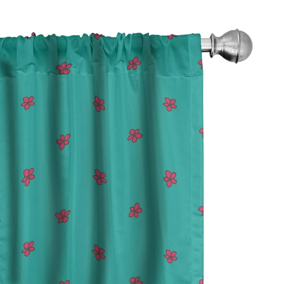 Ambesonne Teal Curtains, Pink Wild Flowers Nature, Pair of 28"x63", Teal Hot Pink
