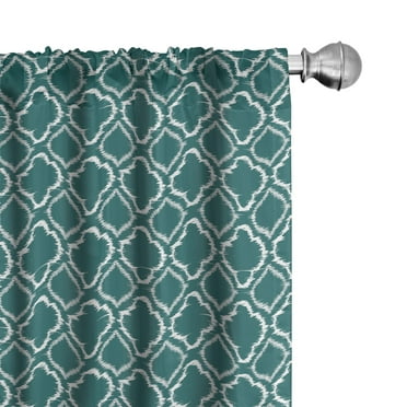 Ambesonne Teal Curtains, Traditional Ikat Pattern, Pair of 28"x84", Teal White