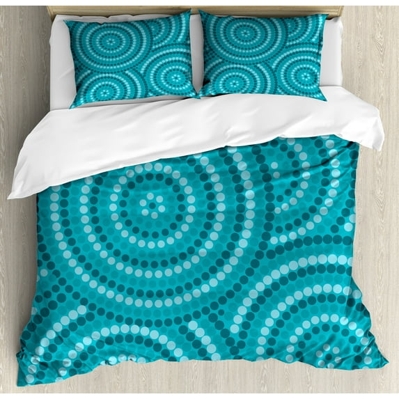 Ambesonne Teal Duvet Cover Set, Abstract Australian Dots, 2-Calking, Teal