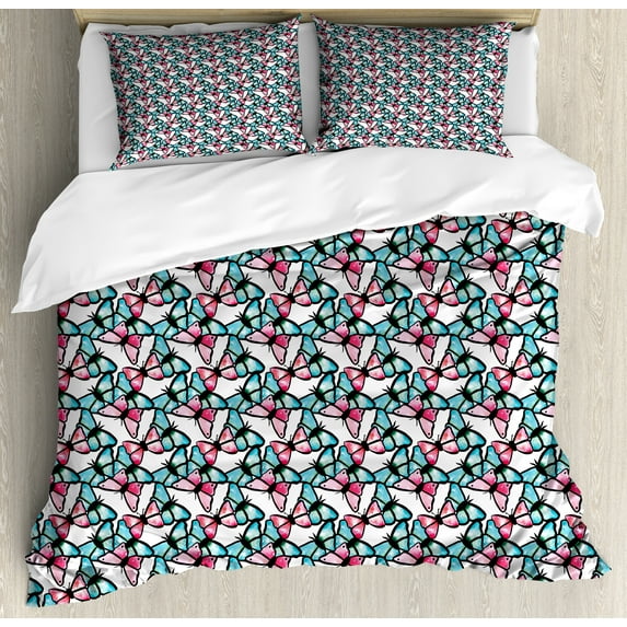 Ambesonne Teal Duvet Cover Set, Blue and Pink Animal, 2-Calking, Blue Pink Black