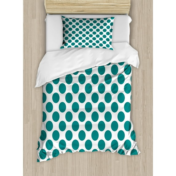 Ambesonne Teal Duvet Cover Set, Design Vibrant, Twin, Teal White