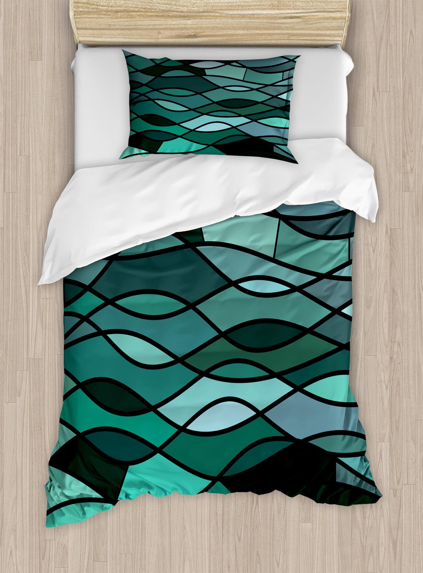 Ambesonne Teal Duvet Cover Set, Mosaic Sea Waves Inspired, Queen, Dark  Green Aqua - Walmart.com, image size:1358x1838