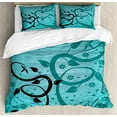 thumbnail image 1 of Ambesonne Teal Duvet Cover Sets, Floral Winding Tendrils, 2-King, Turquoise Black, 1 of 7