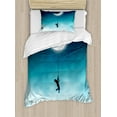 thumbnail image 1 of Ambesonne Teal Duvet Cover Sets, Lover Climbing to the Moon, 2-Twin, White and Teal, 1 of 3