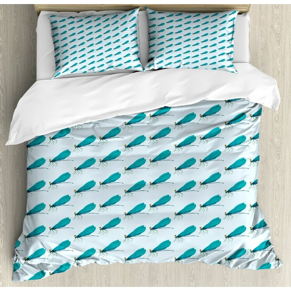 Ambesonne Teal Duvet Cover Sets, Watercolor Style Animal Wings, 2-King, Pale Blue and Dark Seafoam