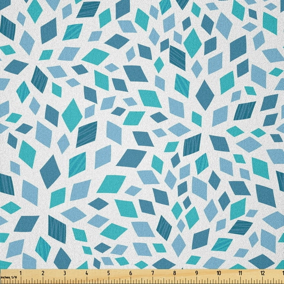 Ambesonne Teal Fabric by the Yard Microfiber, Abstract Mosaic Blue Tones, 1 Yard, Slate Blue Turquoise