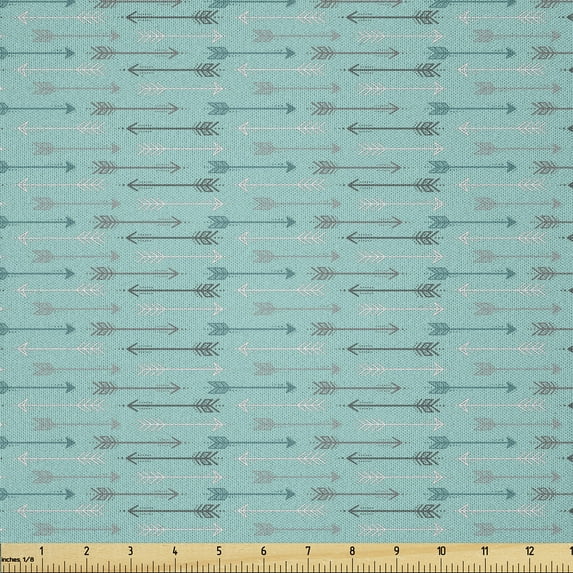 Ambesonne Teal Fabric by the Yard Microfiber, Vintage Arrows Colorful, 5 Yards, Turquoise Grey White