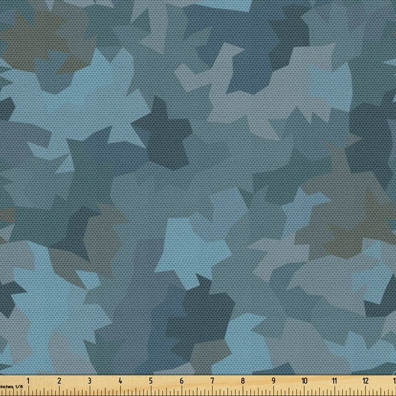 Ambesonne Teal Fabric by the Yard Upholstery, Geometric Camouflage Ornament, 5 Yards, Slate Blue Charcoal Grey