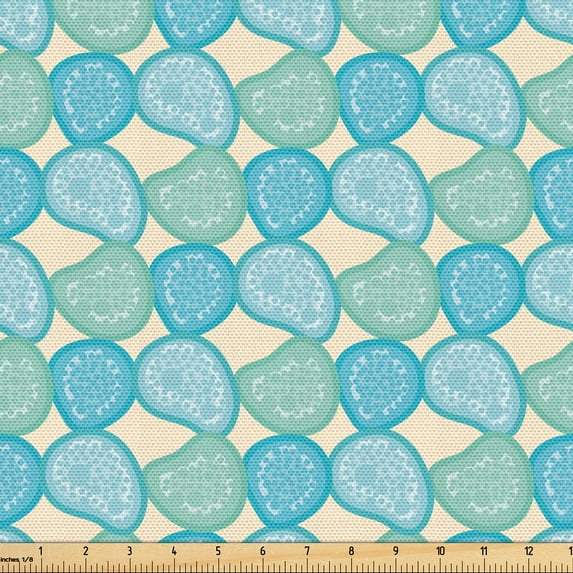 Ambesonne Teal Fabric by the Yard Upholstery, Simplified Beach Pebbles Art, 3 Yards, Almond Green Sea Blue