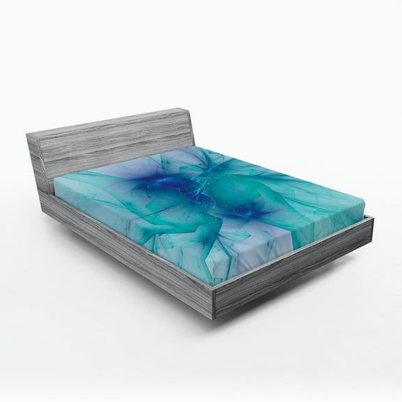 Ambesonne Teal Fitted Sheet 2 Pcs Set, Modern Creative Art, Full, Teal Blue