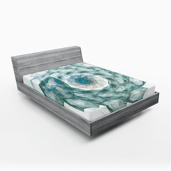 Ambesonne Teal Fitted Sheet, Exquisite Flower Shaped, Full Size, Teal