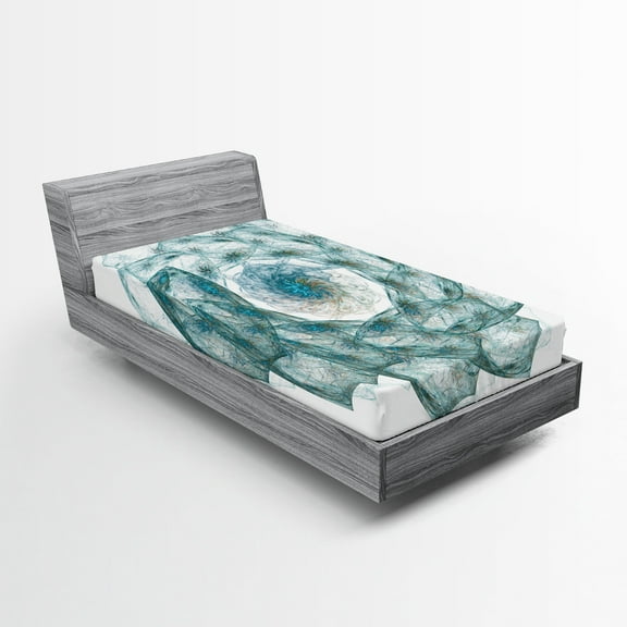 Ambesonne Teal Fitted Sheet, Exquisite Flower Shaped, Twin Size, Teal