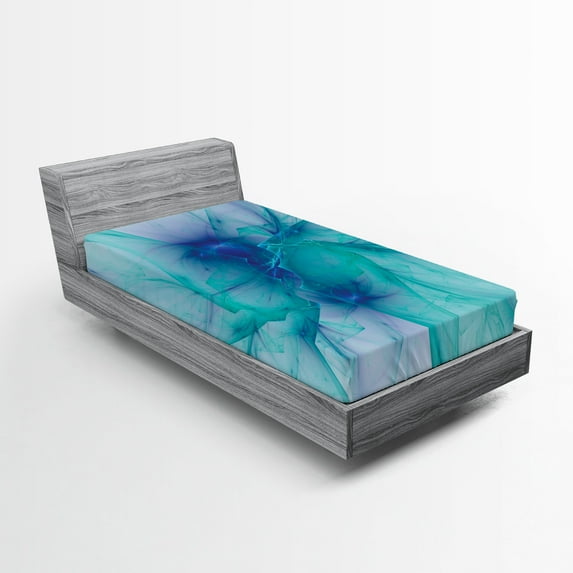 Ambesonne Teal Fitted Sheet, Modern Creative Art, Twin XL Size, Teal Blue