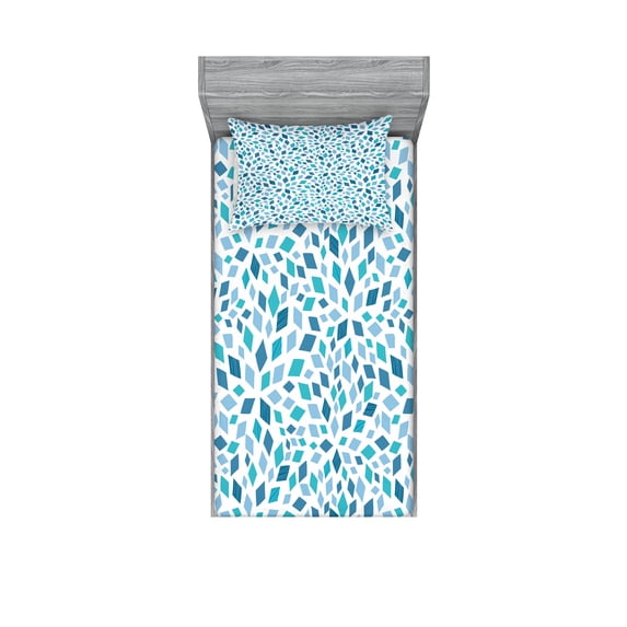 Ambesonne Teal Fitted Sheet & Pillow Sham Set, Abstract Mosaic Blue Tones, Twin, Slate Blue Turquoise
