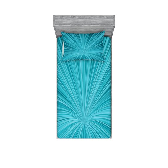 Ambesonne Teal Fitted Sheet & Pillow Sham Set, Abstract Vortex Design, Twinxl, Turquoise Teal