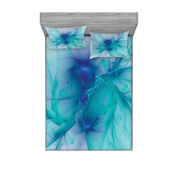 Ambesonne Teal Fitted Sheet & Pillow Sham Set, Modern Creative Art, Calking, Teal Blue