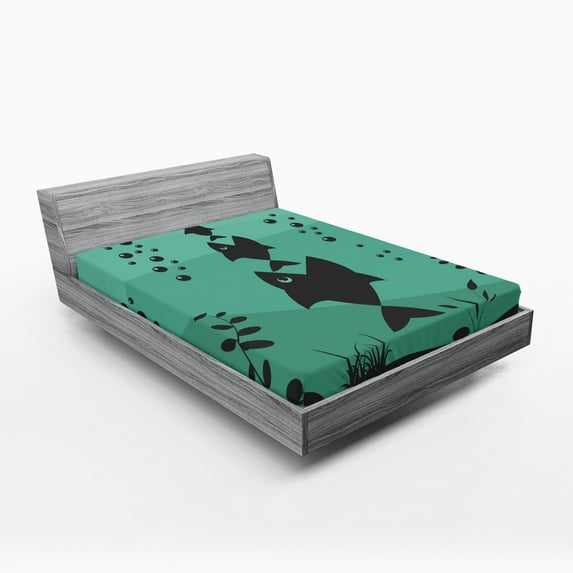 Ambesonne Teal Fitted Sheet, Underwater Life Themed, King Size, Teal Grey
