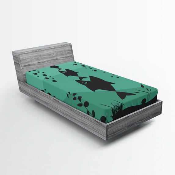 Ambesonne Teal Fitted Sheet, Underwater Life Themed, Twin XL Size, Teal Grey