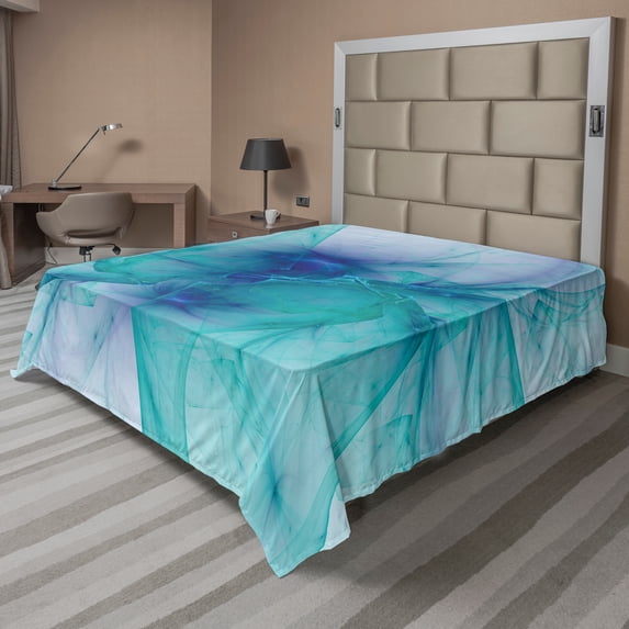 Ambesonne Teal Flat Sheet, Modern Creative Art, King Size, Teal Blue