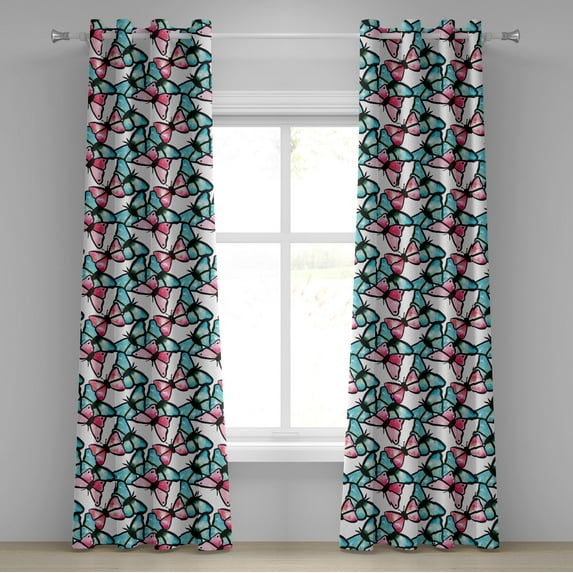 Ambesonne Teal Grommet Curtain, Blue and Pink Animal, 50" x 84", Blue Pink Black