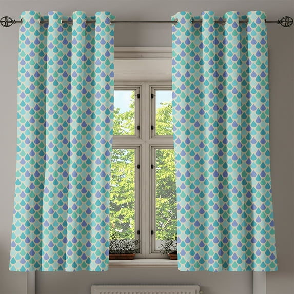 Ambesonne Teal Grommet Curtain, Colorful Water Droplets, 50" x 54", Aqua Teal Lavender