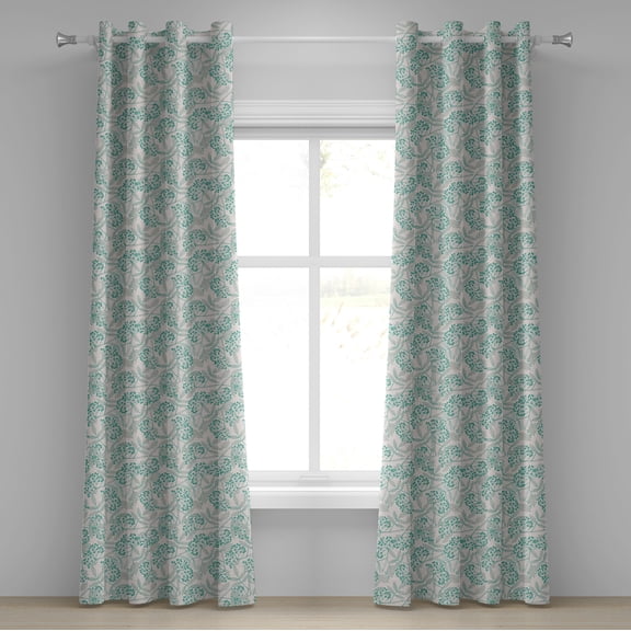 Ambesonne Teal Grommet Curtain, Creeper Leaves Berries, 50" x 120", Tan Turquoise