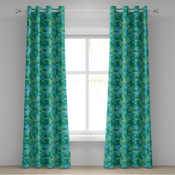 Ambesonne Teal Grommet Curtain, Cube Pattern Vibrant Color, 50" x 72", Sea Green Blue
